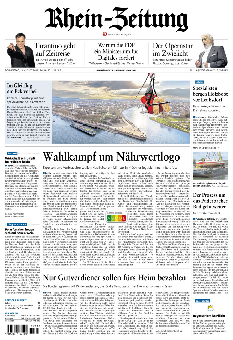 Rhein-Zeitung Kreis Neuwied vom Donnerstag, 15.08.2019