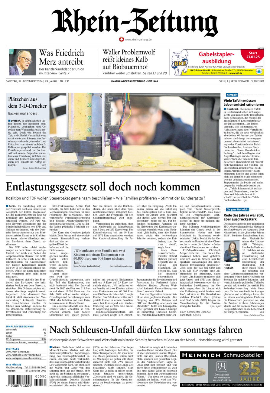 Rhein-Zeitung Kreis Neuwied vom Samstag, 14.12.2024