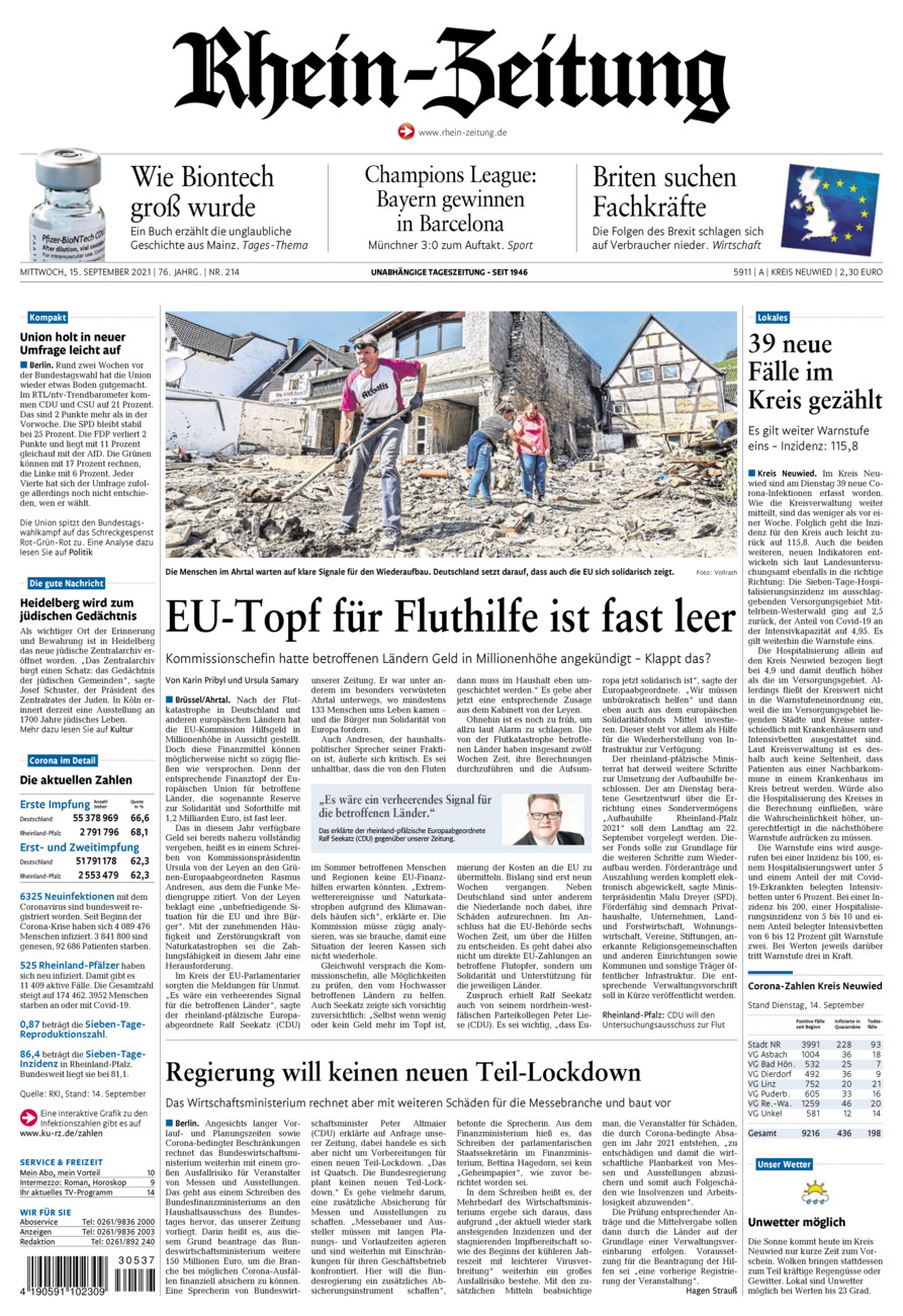 Rhein-Zeitung Kreis Neuwied vom Mittwoch, 15.09.2021
