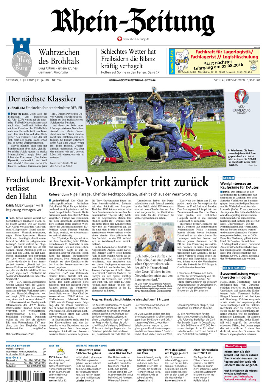 Rhein-Zeitung Kreis Neuwied vom Dienstag, 05.07.2016
