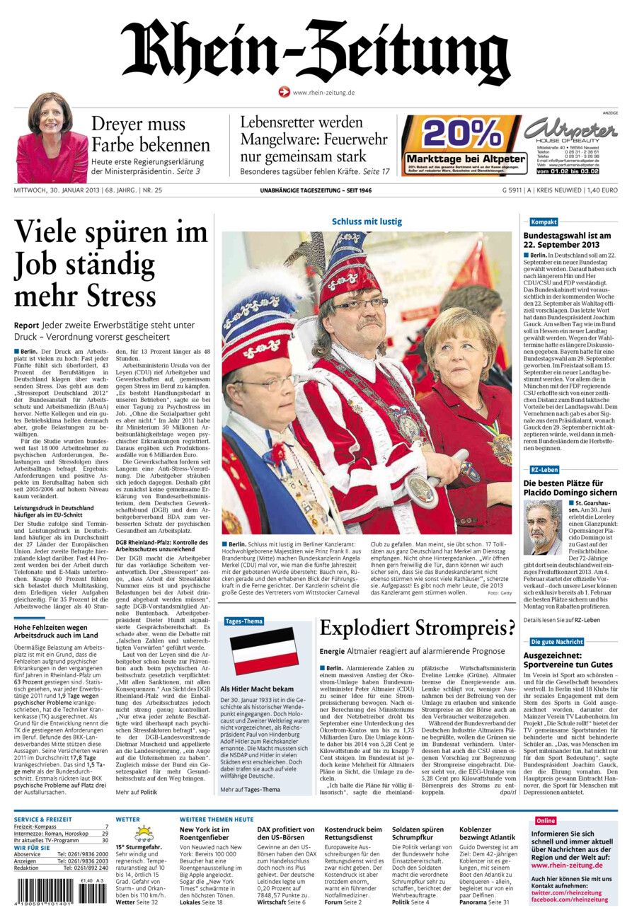 Rhein-Zeitung Kreis Neuwied vom Mittwoch, 30.01.2013