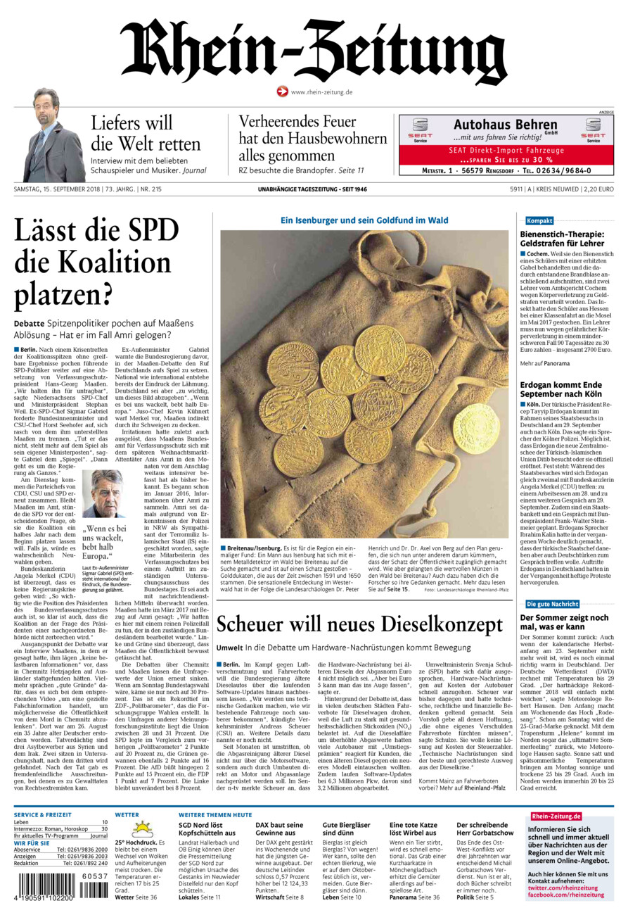 Rhein-Zeitung Kreis Neuwied vom Samstag, 15.09.2018