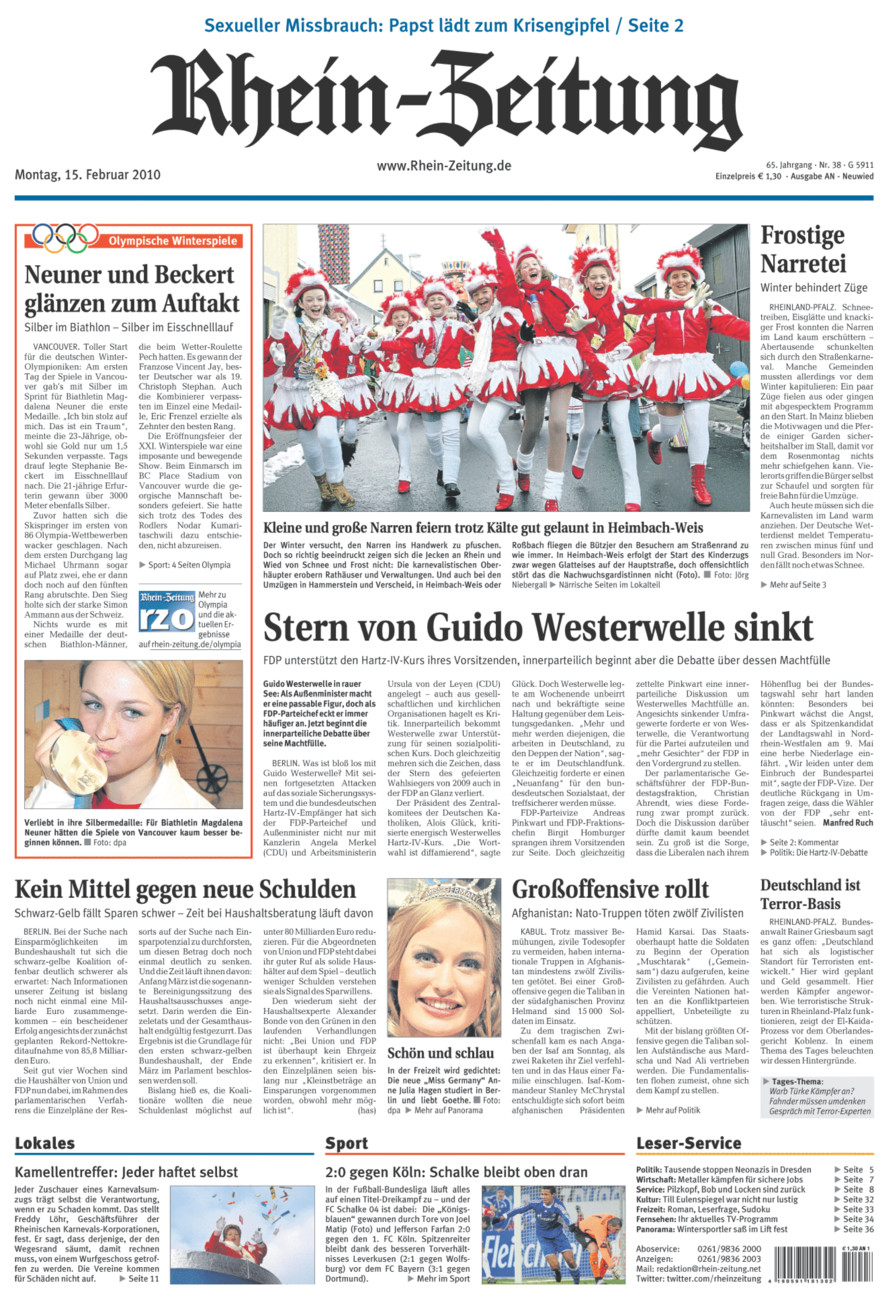 Rhein-Zeitung Kreis Neuwied vom Montag, 15.02.2010