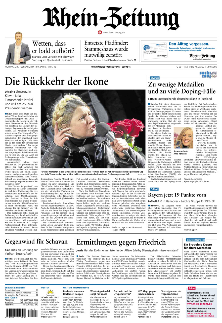 Rhein-Zeitung Kreis Neuwied vom Montag, 24.02.2014