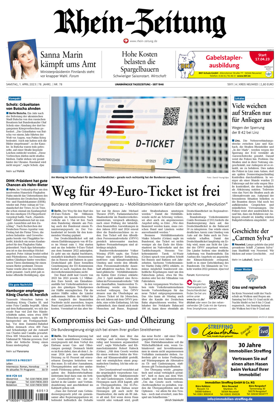 Rhein-Zeitung Kreis Neuwied vom Samstag, 01.04.2023