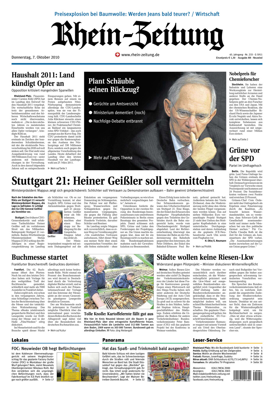 Rhein-Zeitung Kreis Neuwied vom Donnerstag, 07.10.2010