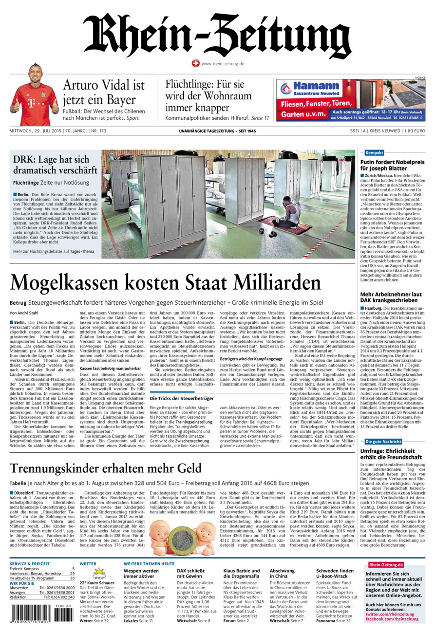 Rhein-Zeitung Kreis Neuwied vom Mittwoch, 29.07.2015