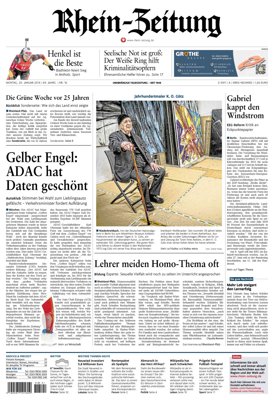 Rhein-Zeitung Kreis Neuwied vom Montag, 20.01.2014