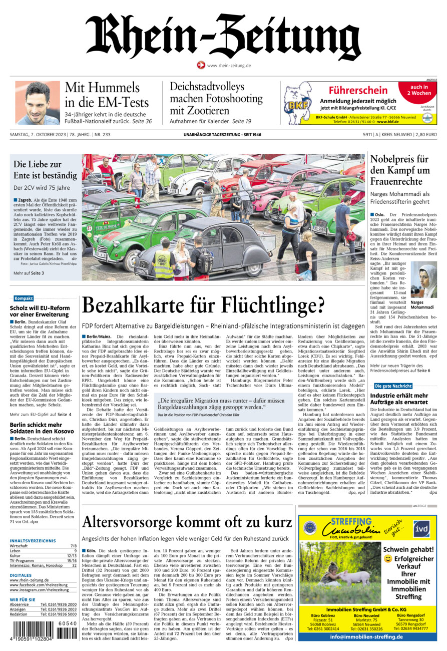 Rhein-Zeitung Kreis Neuwied vom Samstag, 07.10.2023