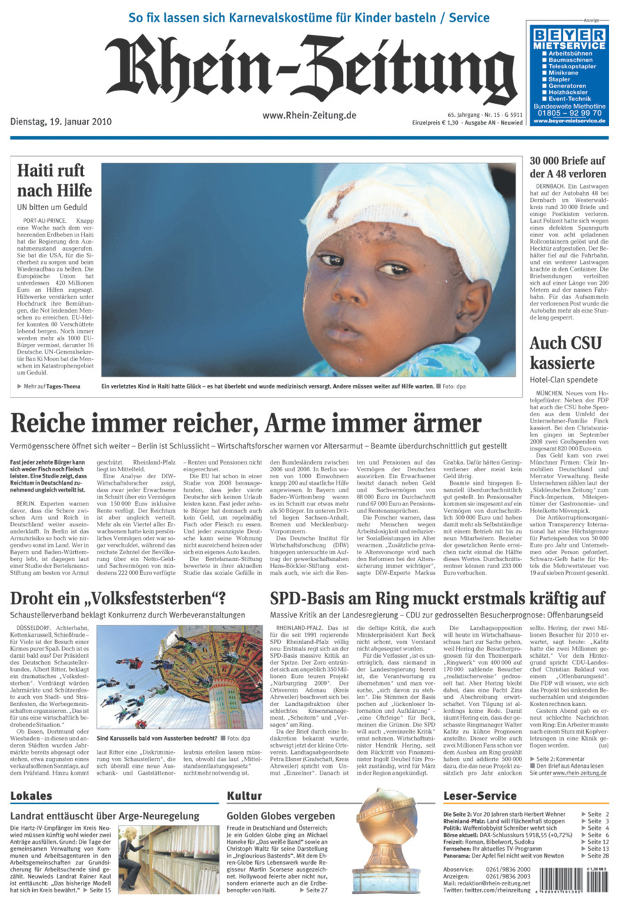 Rhein-Zeitung Kreis Neuwied vom Dienstag, 19.01.2010