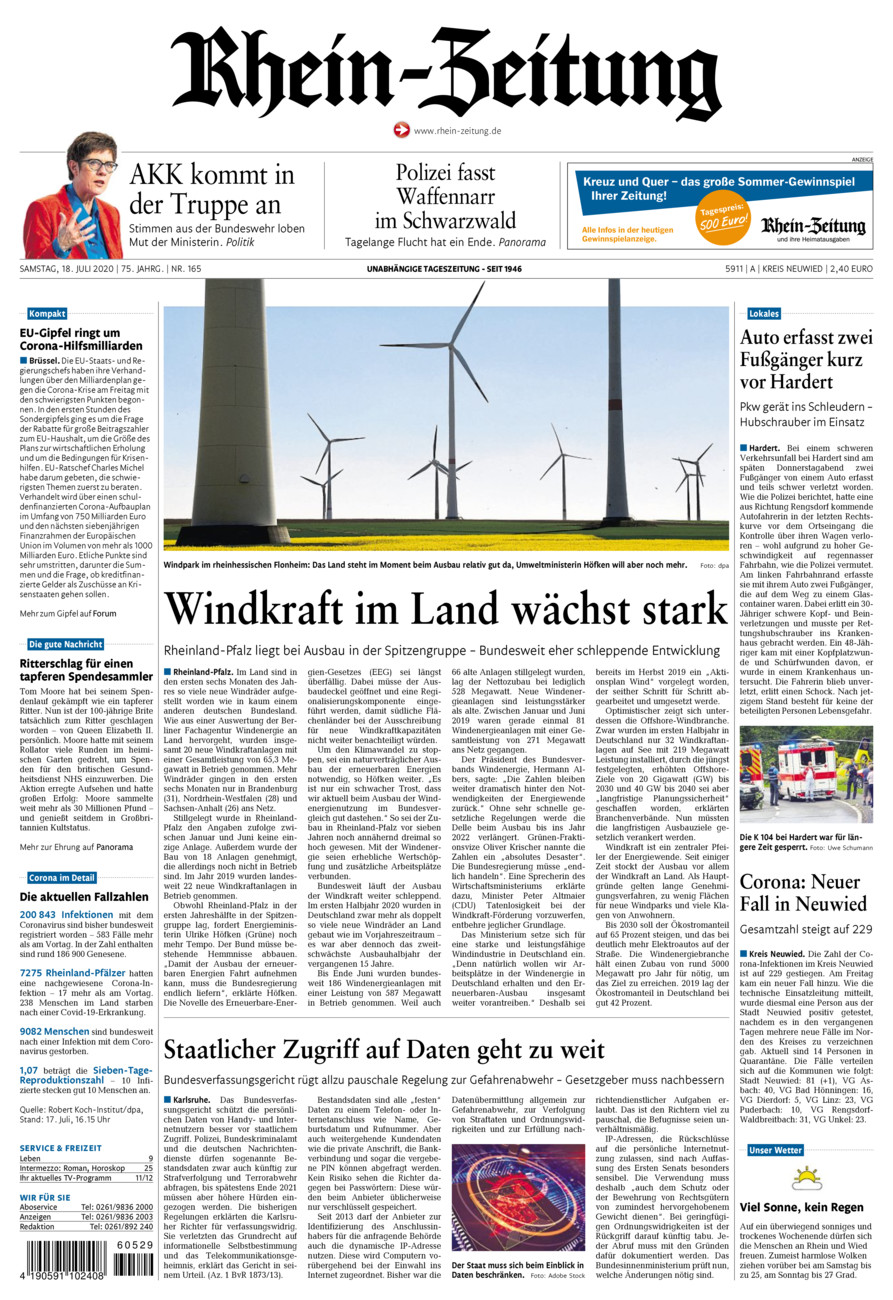 Rhein-Zeitung Kreis Neuwied vom Samstag, 18.07.2020