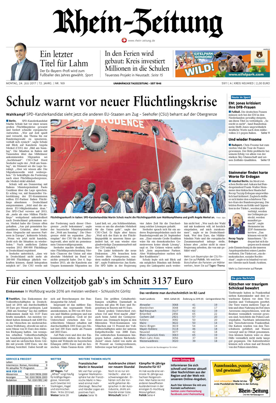 Rhein-Zeitung Kreis Neuwied vom Montag, 24.07.2017