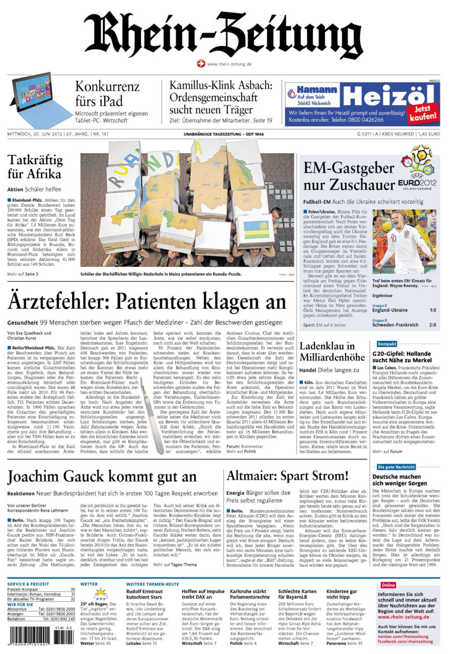 Rhein-Zeitung Kreis Neuwied vom Mittwoch, 20.06.2012