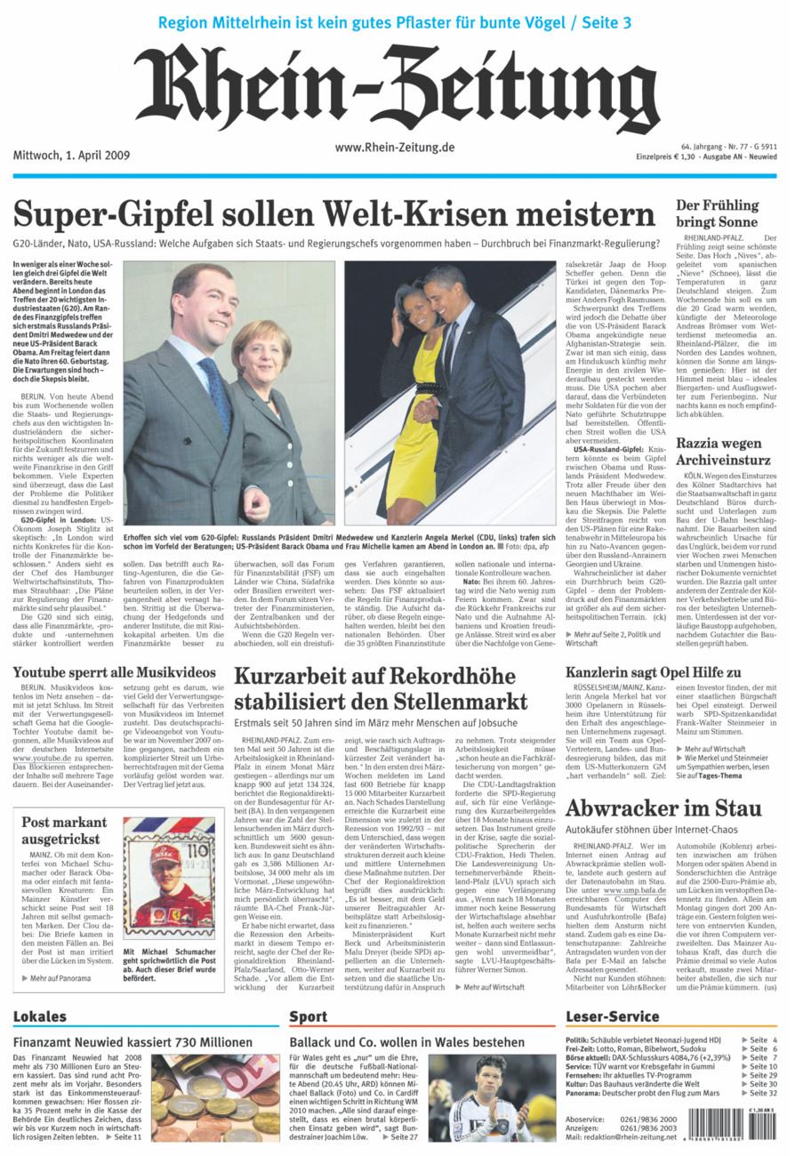 Rhein-Zeitung Kreis Neuwied vom Mittwoch, 01.04.2009