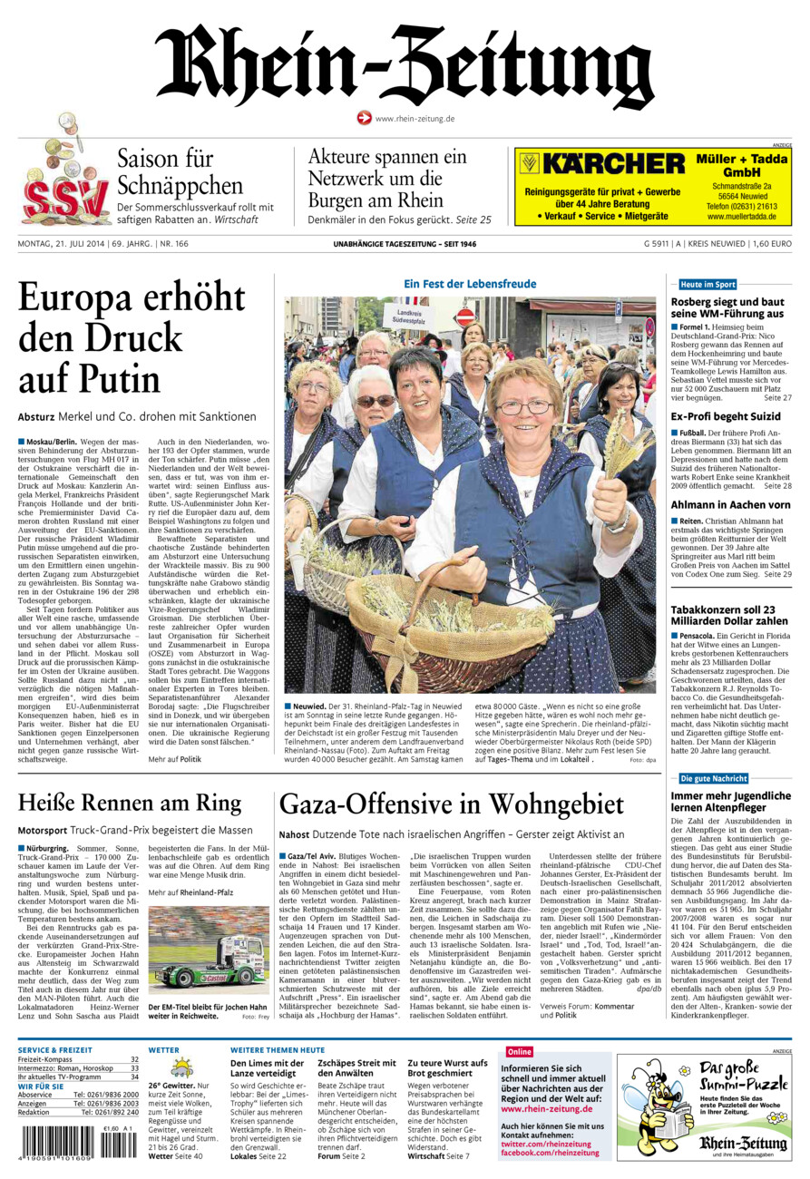 Rhein-Zeitung Kreis Neuwied vom Montag, 21.07.2014