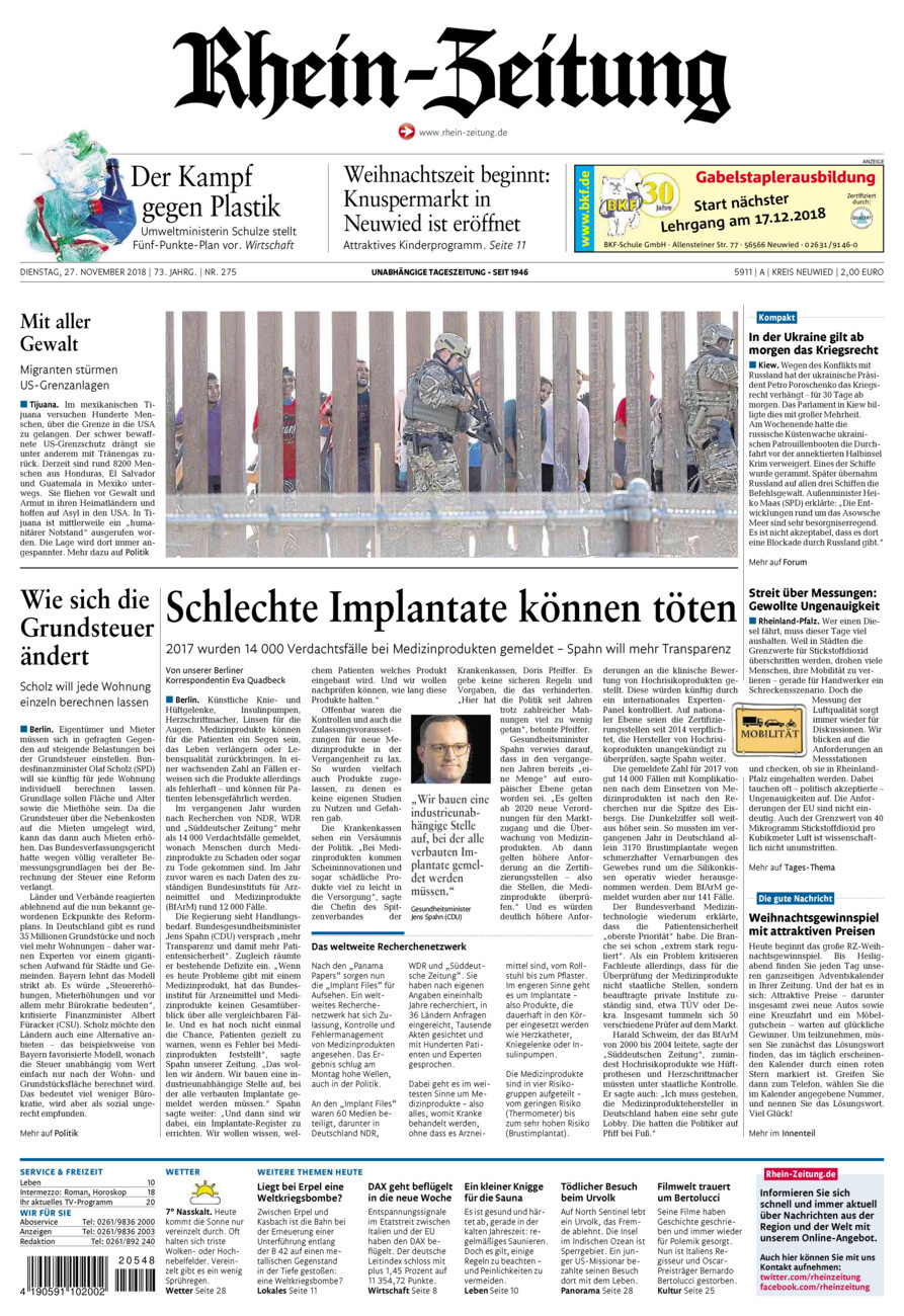 Rhein-Zeitung Kreis Neuwied vom Dienstag, 27.11.2018