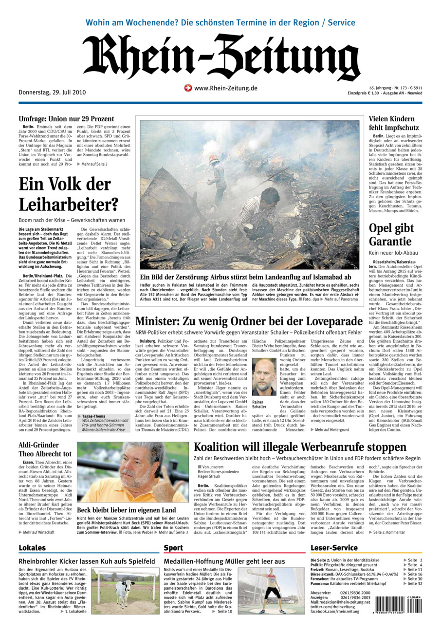 Rhein-Zeitung Kreis Neuwied vom Donnerstag, 29.07.2010
