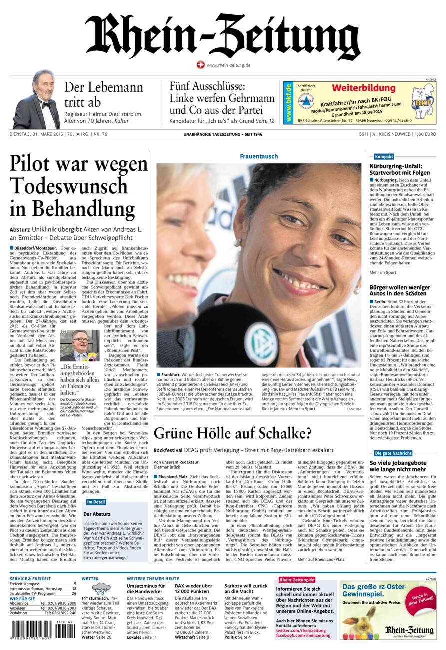 Rhein-Zeitung Kreis Neuwied vom Dienstag, 31.03.2015