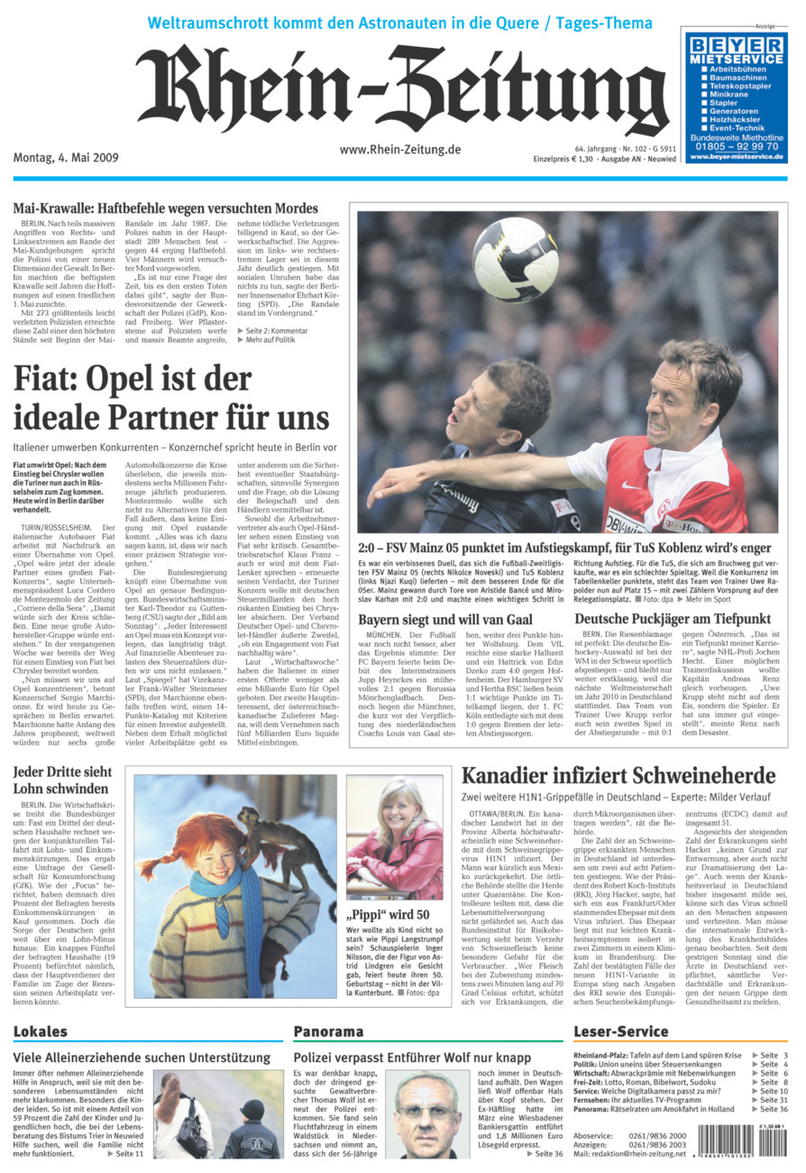 Rhein-Zeitung Kreis Neuwied vom Montag, 04.05.2009
