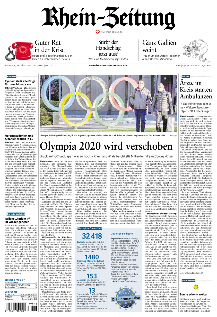 Rhein-Zeitung Kreis Neuwied vom Mittwoch, 25.03.2020