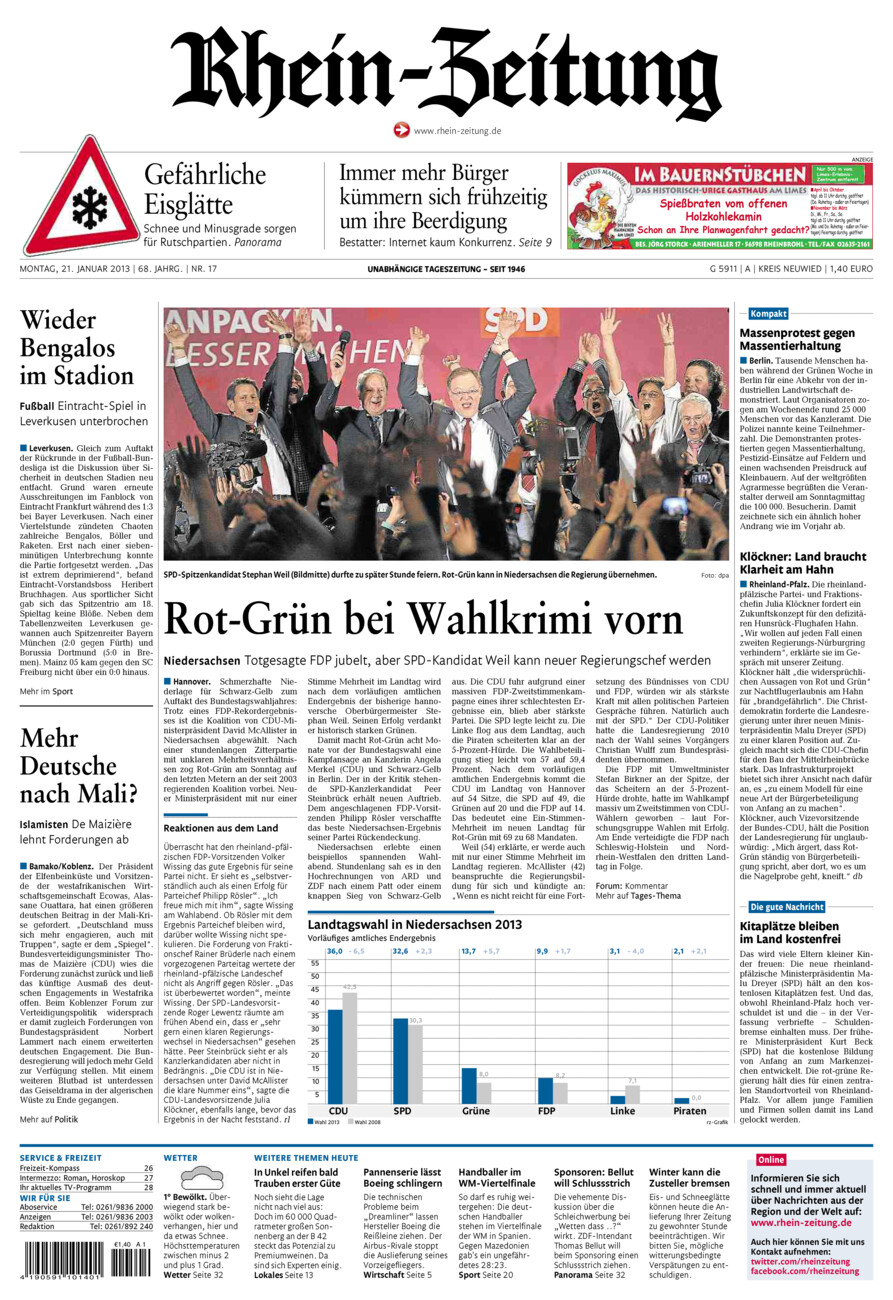 Rhein-Zeitung Kreis Neuwied vom Montag, 21.01.2013