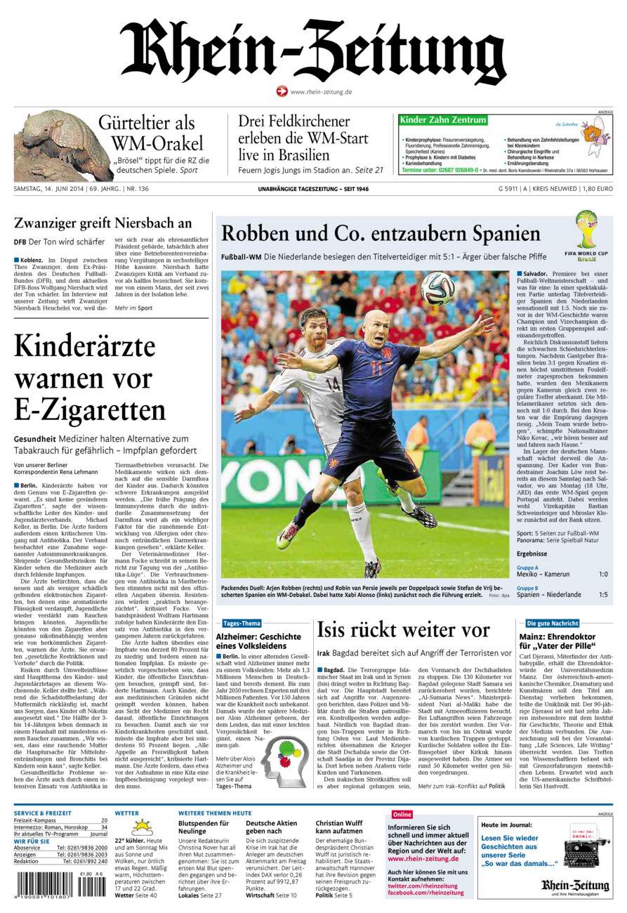 Rhein-Zeitung Kreis Neuwied vom Samstag, 14.06.2014