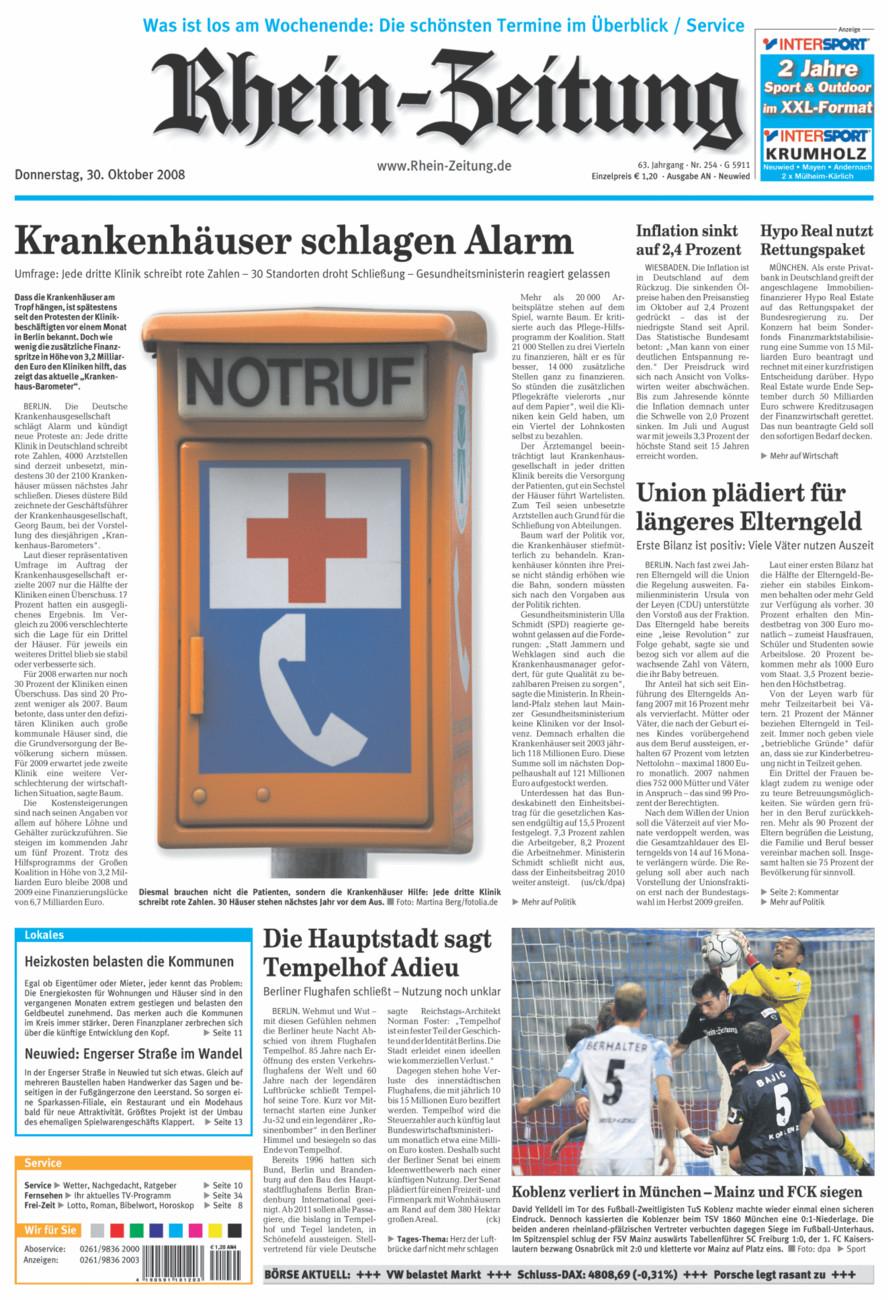 Rhein-Zeitung Kreis Neuwied vom Donnerstag, 30.10.2008