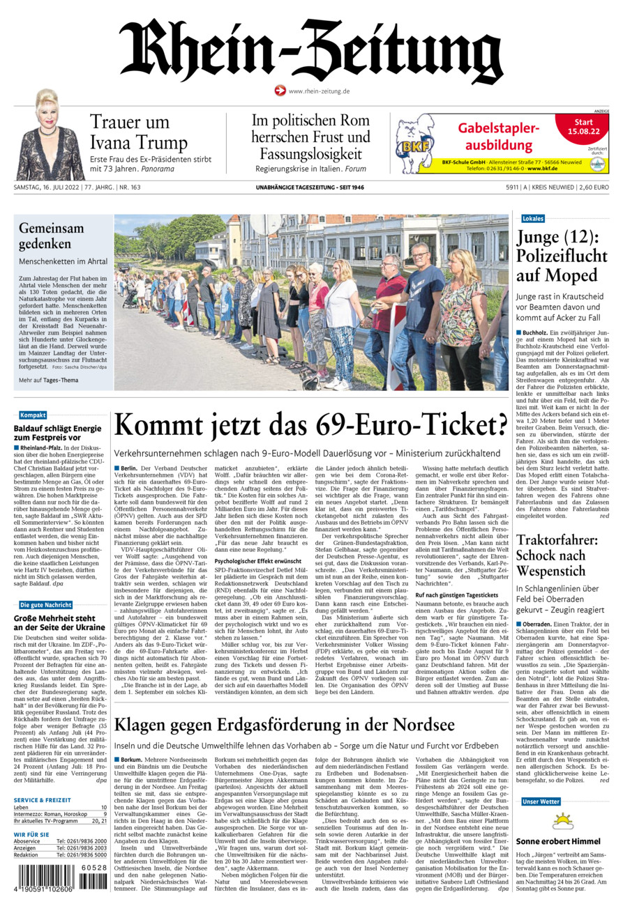 Rhein-Zeitung Kreis Neuwied vom Samstag, 16.07.2022