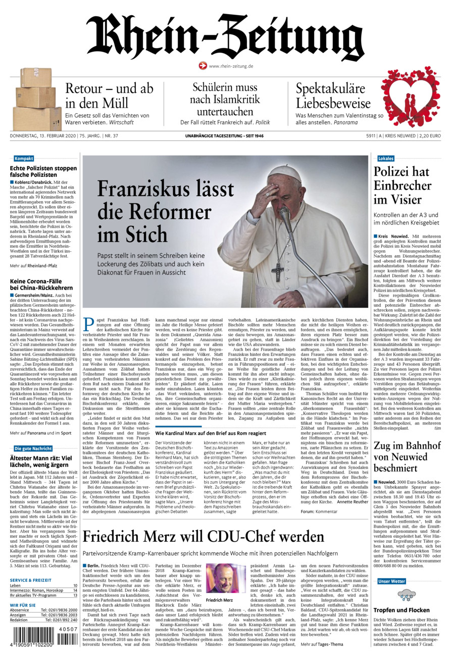 Rhein-Zeitung Kreis Neuwied vom Donnerstag, 13.02.2020