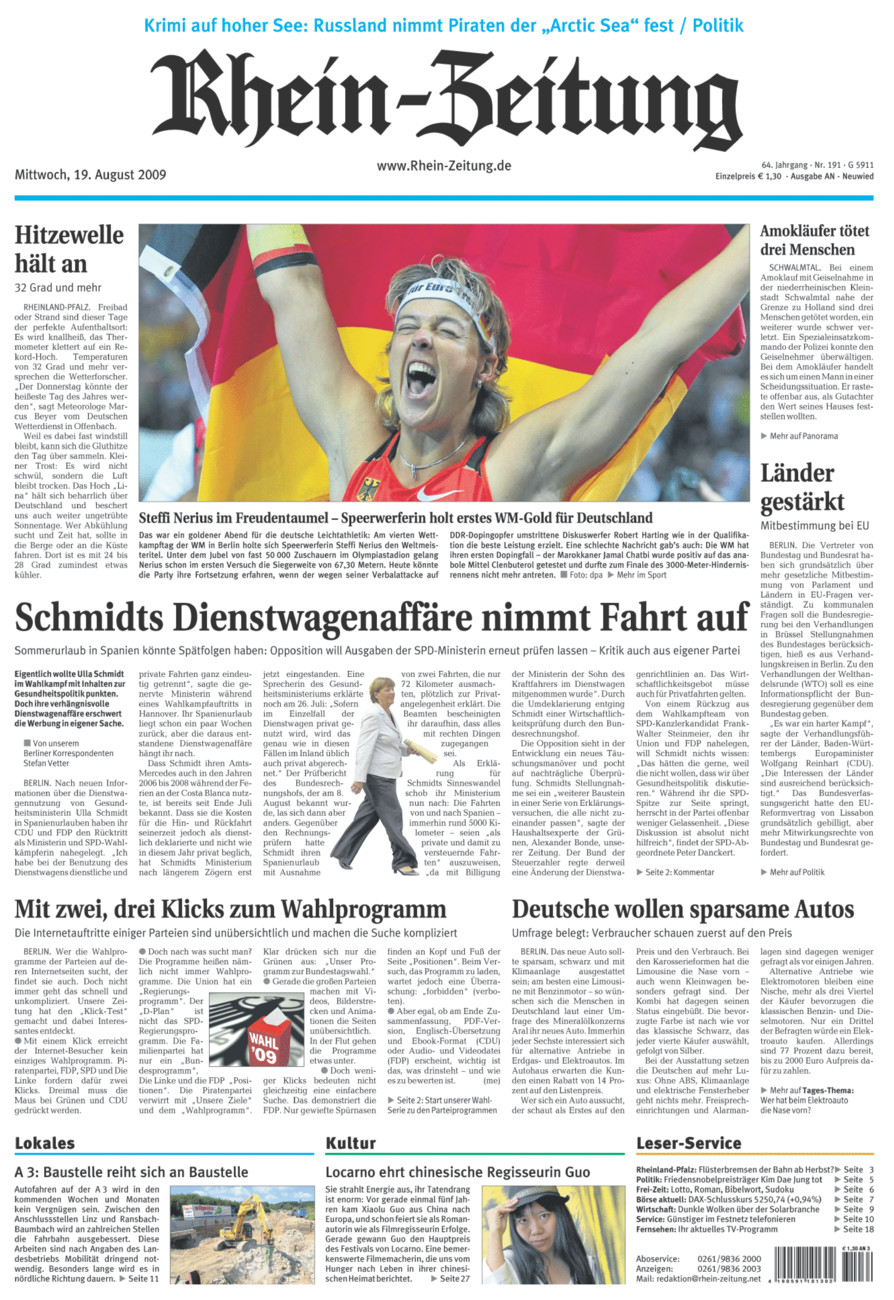 Rhein-Zeitung Kreis Neuwied vom Mittwoch, 19.08.2009