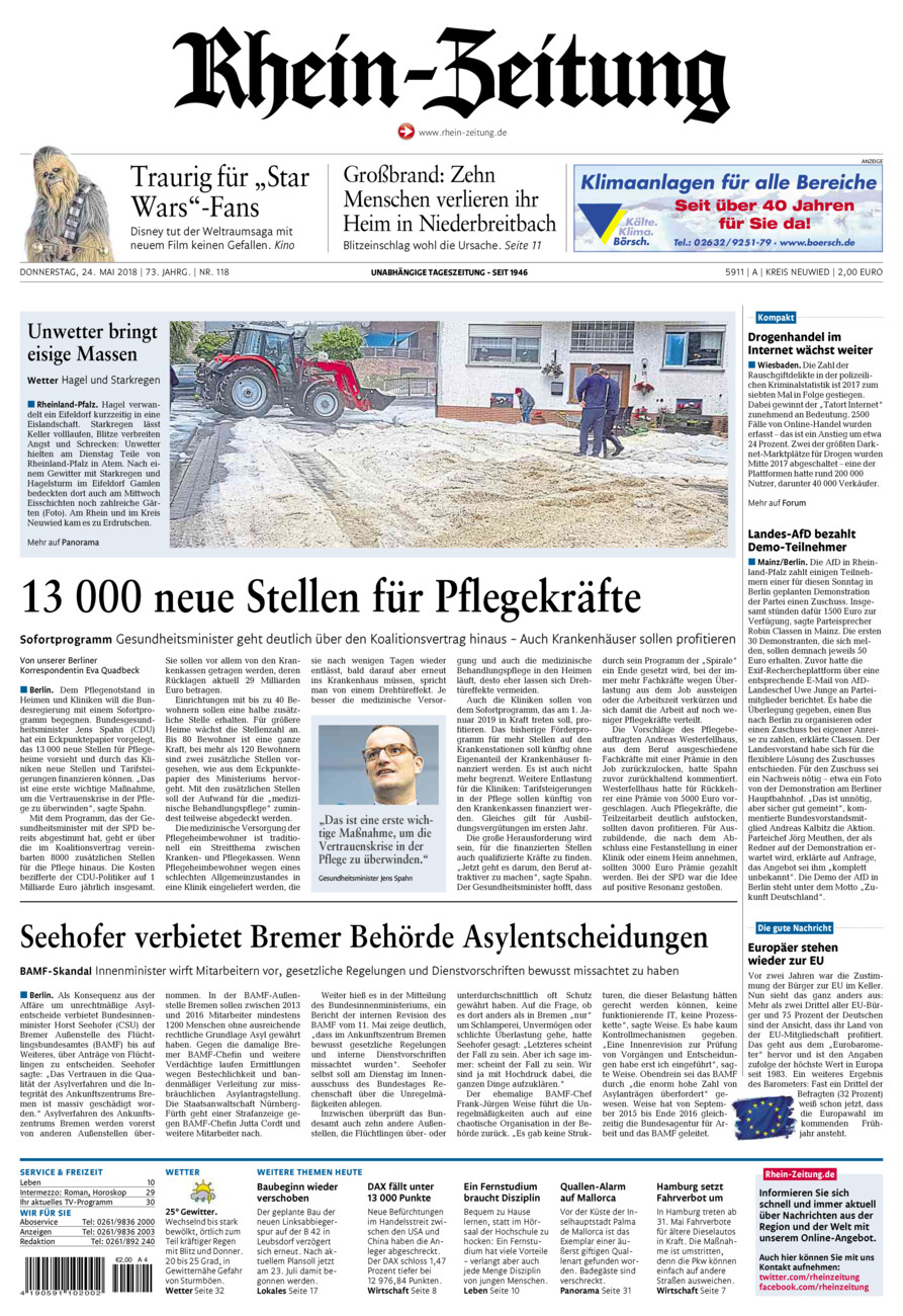 Rhein-Zeitung Kreis Neuwied vom Donnerstag, 24.05.2018