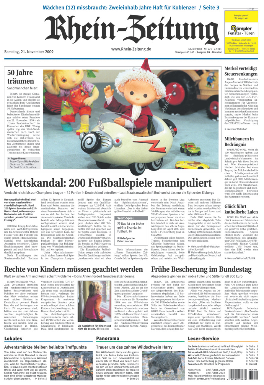 Rhein-Zeitung Kreis Neuwied vom Samstag, 21.11.2009