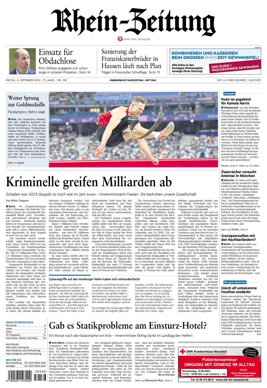 Rhein-Zeitung Kreis Neuwied vom Freitag, 06.09.2024