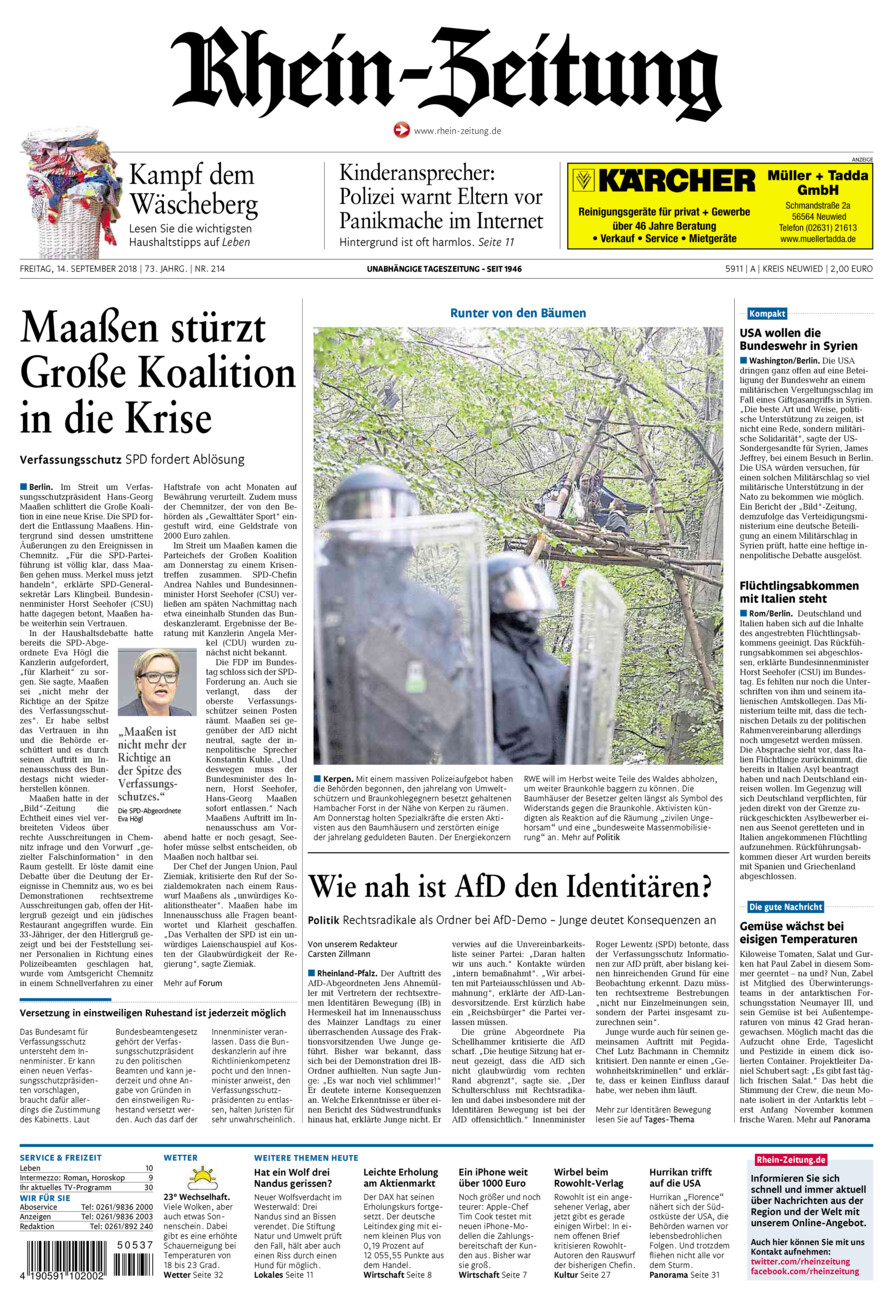 Rhein-Zeitung Kreis Neuwied vom Freitag, 14.09.2018