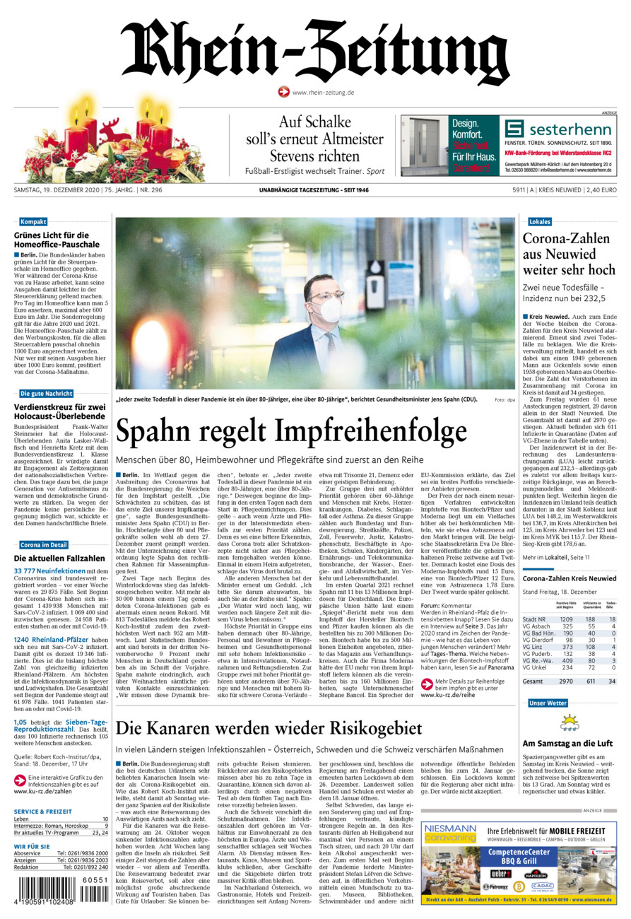 Rhein-Zeitung Kreis Neuwied vom Samstag, 19.12.2020