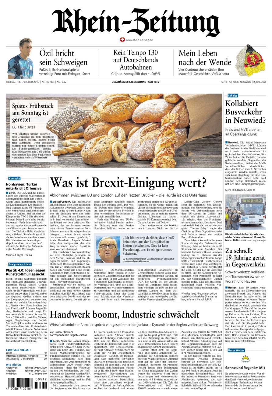 Rhein-Zeitung Kreis Neuwied vom Freitag, 18.10.2019