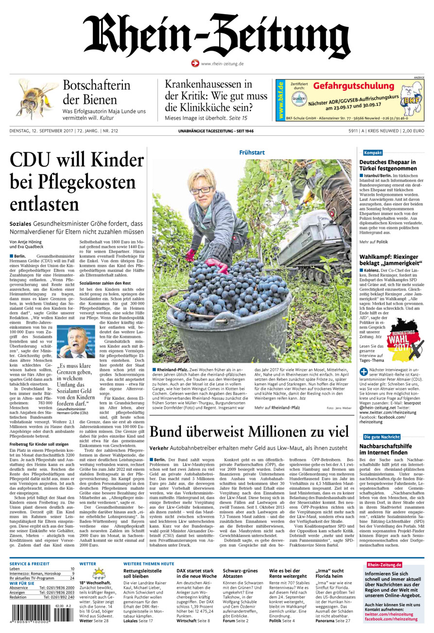 Rhein-Zeitung Kreis Neuwied vom Dienstag, 12.09.2017