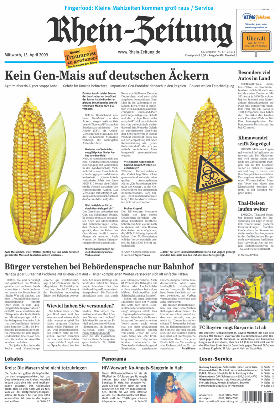 Rhein-Zeitung Kreis Neuwied vom Mittwoch, 15.04.2009