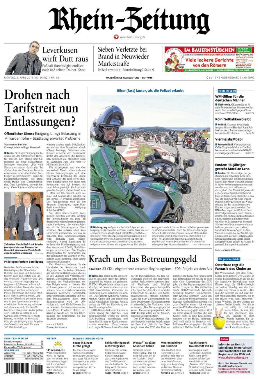 Rhein-Zeitung Kreis Neuwied vom Montag, 02.04.2012