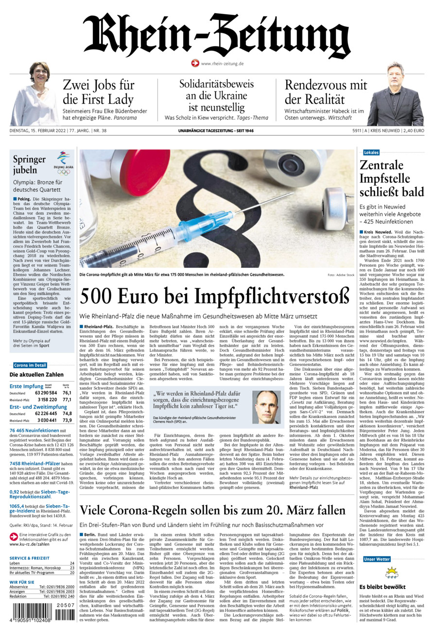 Rhein-Zeitung Kreis Neuwied vom Dienstag, 15.02.2022