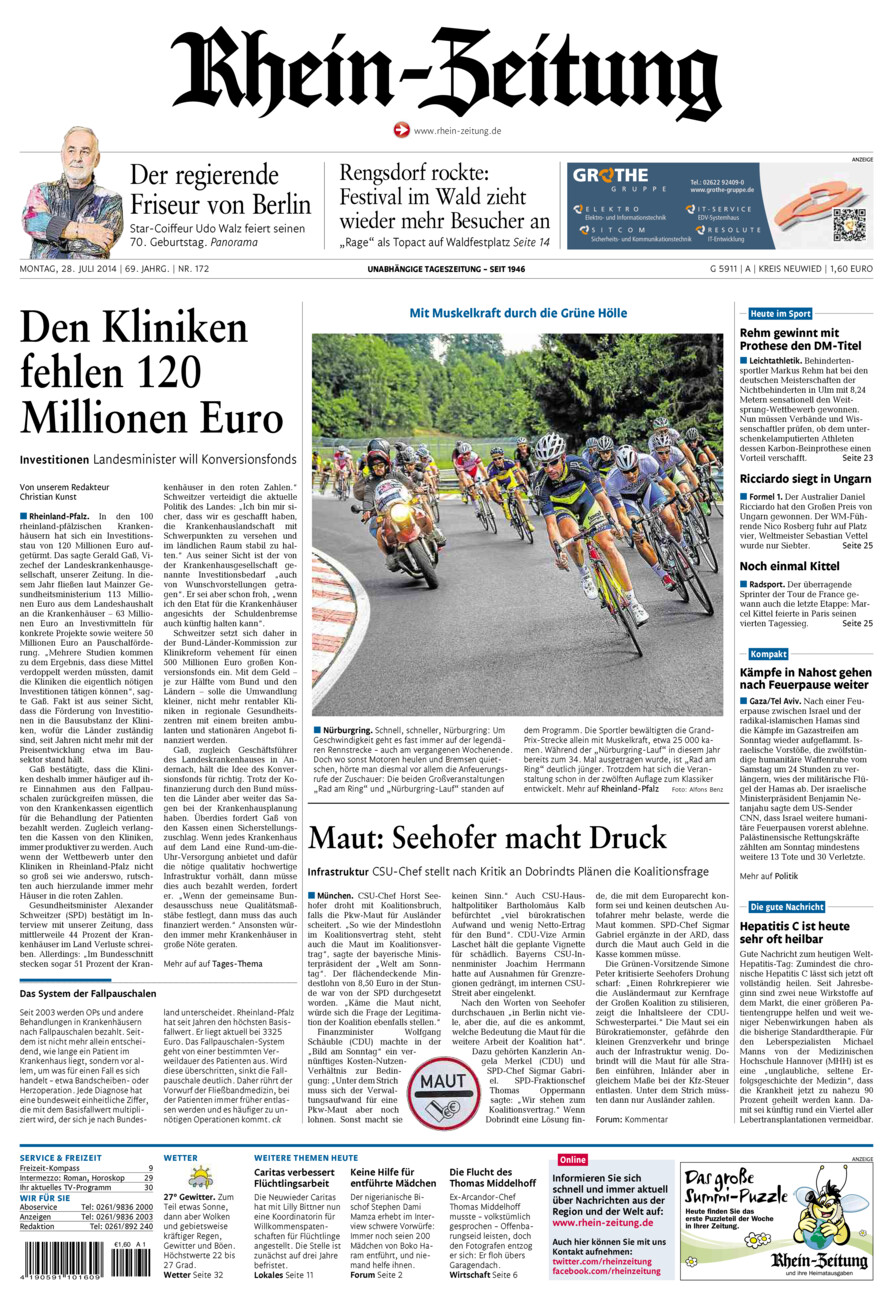 Rhein-Zeitung Kreis Neuwied vom Montag, 28.07.2014