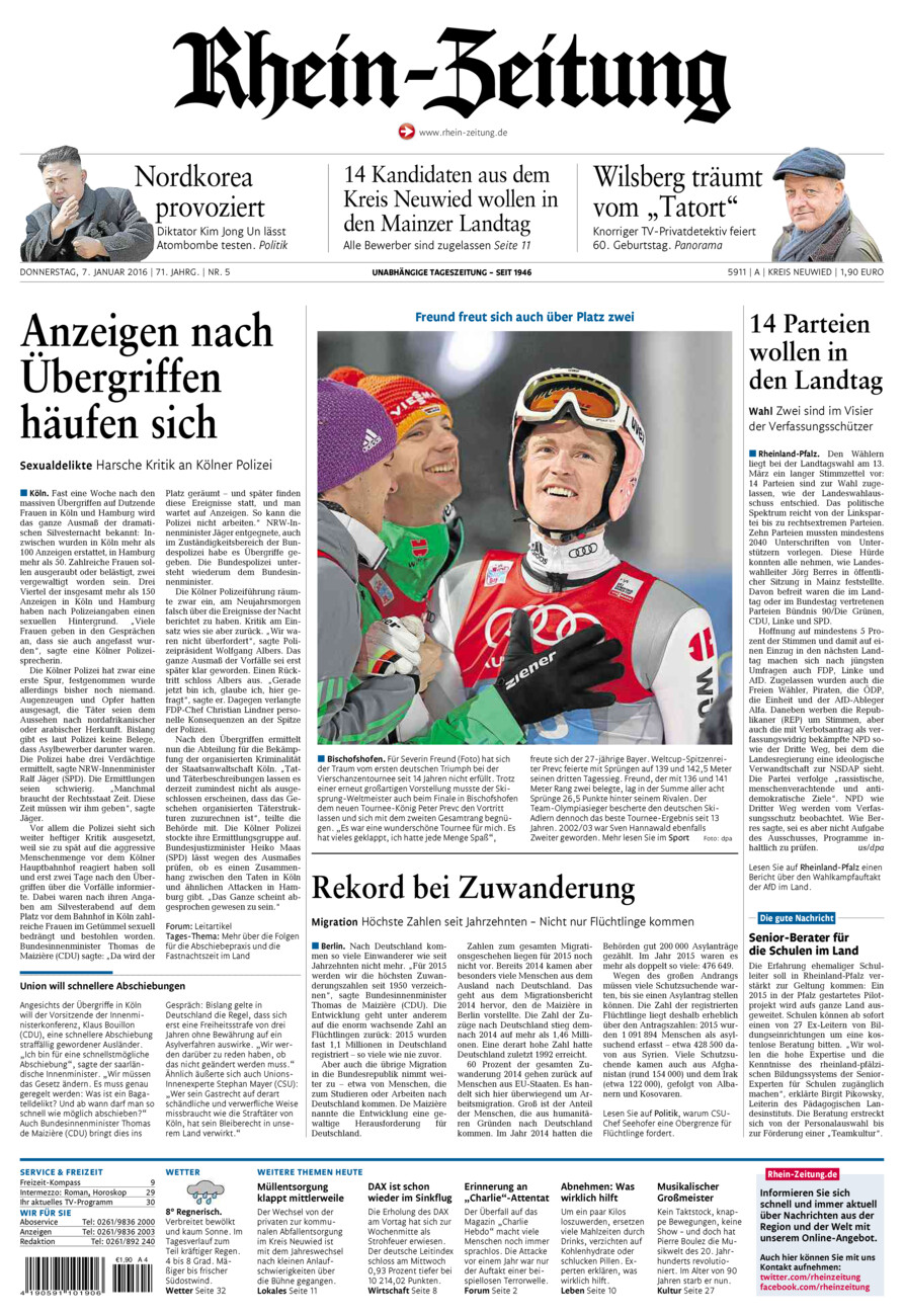 Rhein-Zeitung Kreis Neuwied vom Donnerstag, 07.01.2016