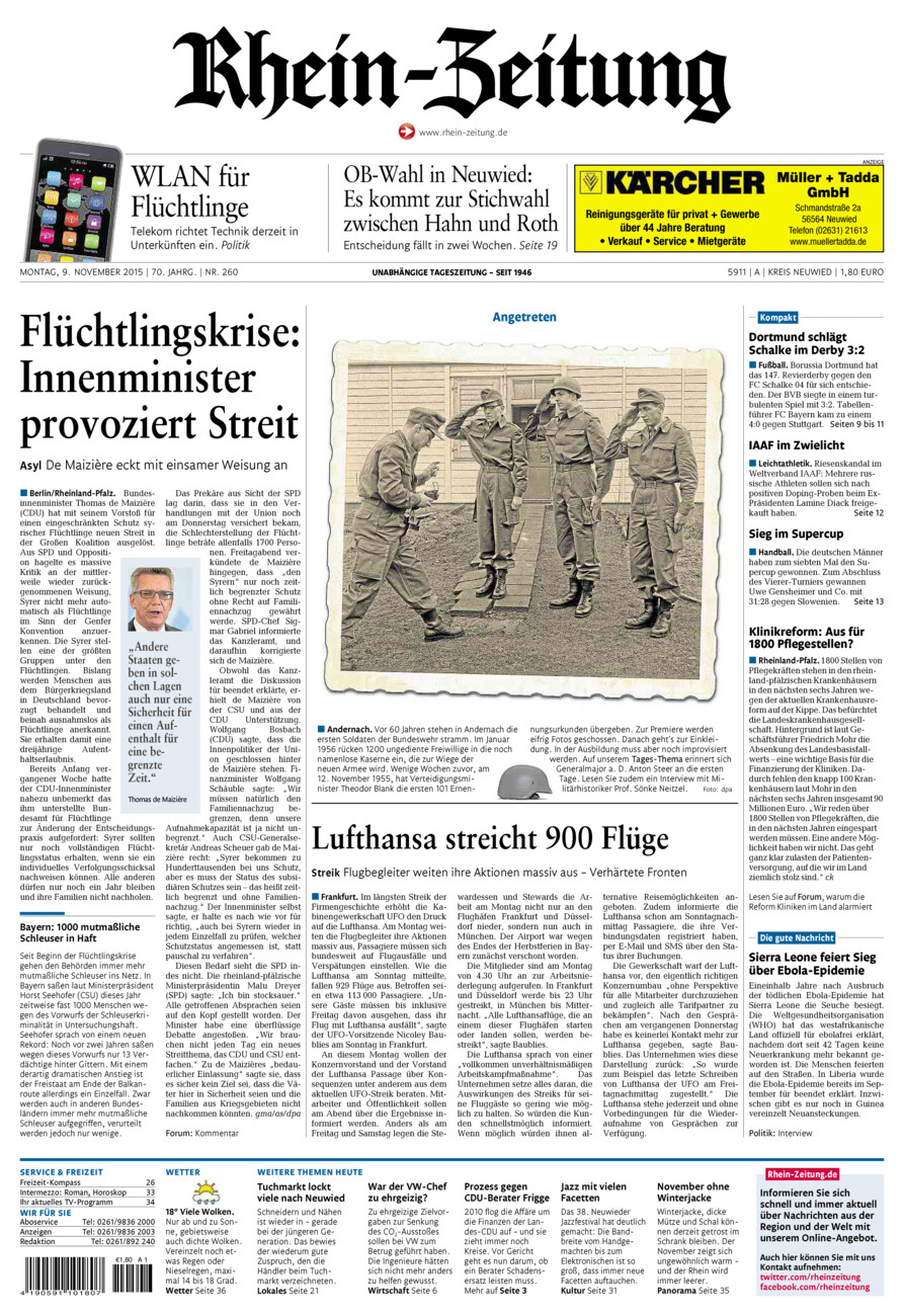 Rhein-Zeitung Kreis Neuwied vom Montag, 09.11.2015