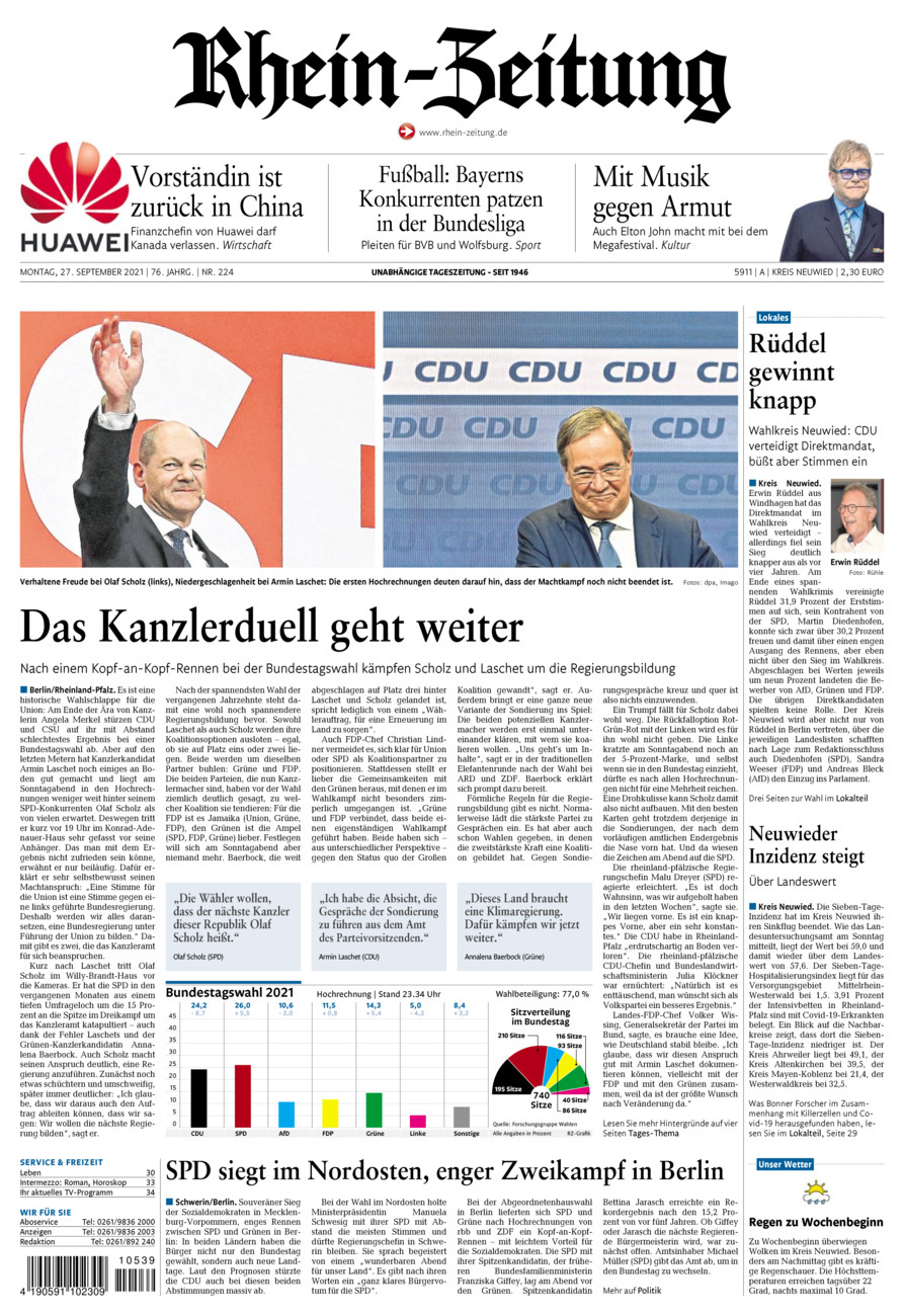 Rhein-Zeitung Kreis Neuwied vom Montag, 27.09.2021
