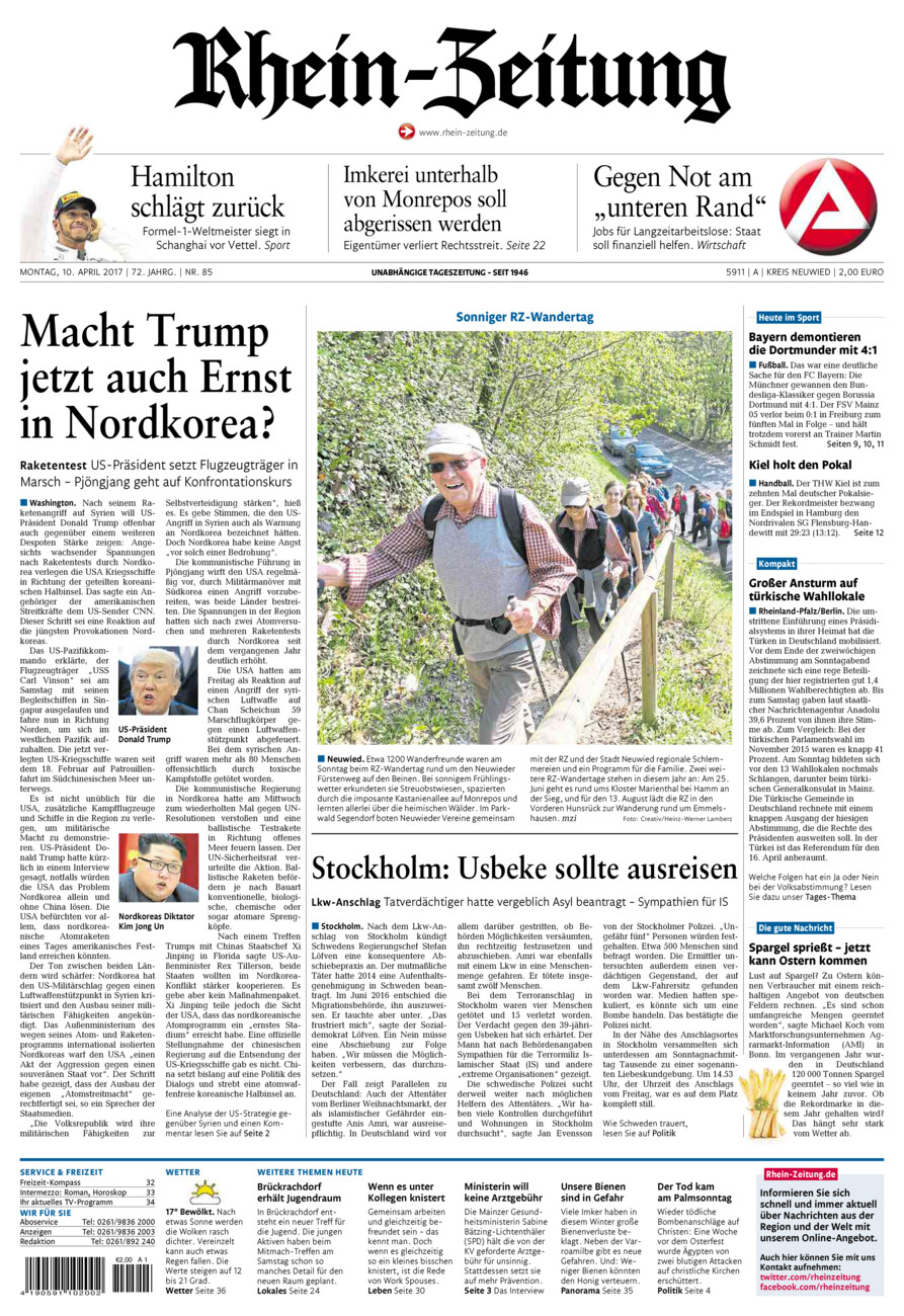 Rhein-Zeitung Kreis Neuwied vom Montag, 10.04.2017