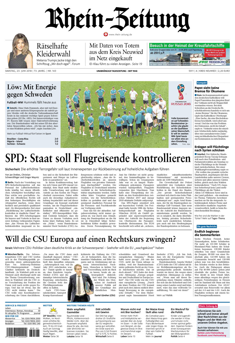 Rhein-Zeitung Kreis Neuwied vom Samstag, 23.06.2018