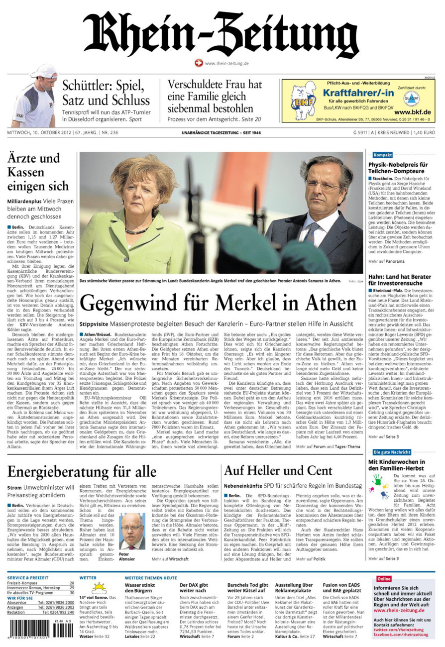 Rhein-Zeitung Kreis Neuwied vom Mittwoch, 10.10.2012