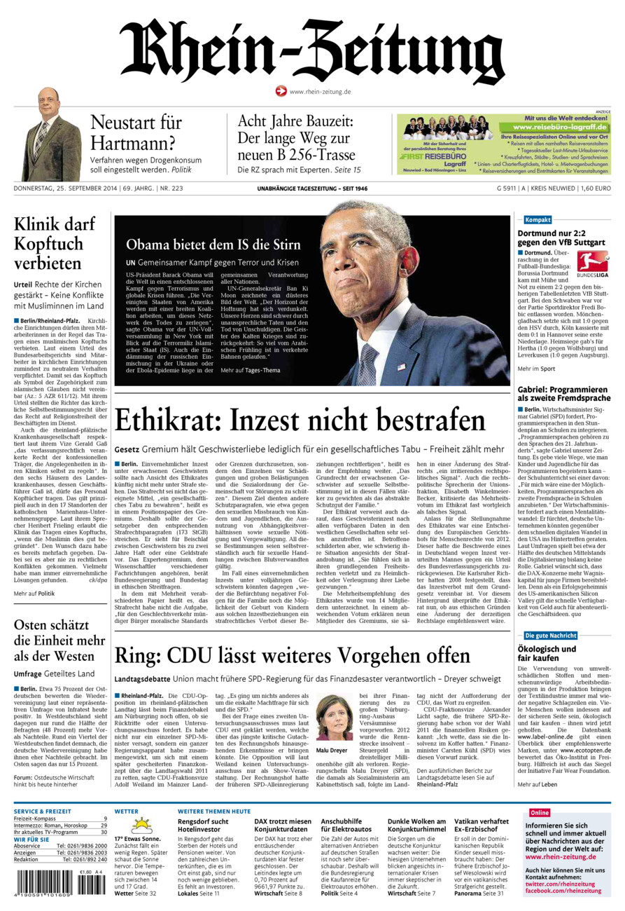 Rhein-Zeitung Kreis Neuwied vom Donnerstag, 25.09.2014