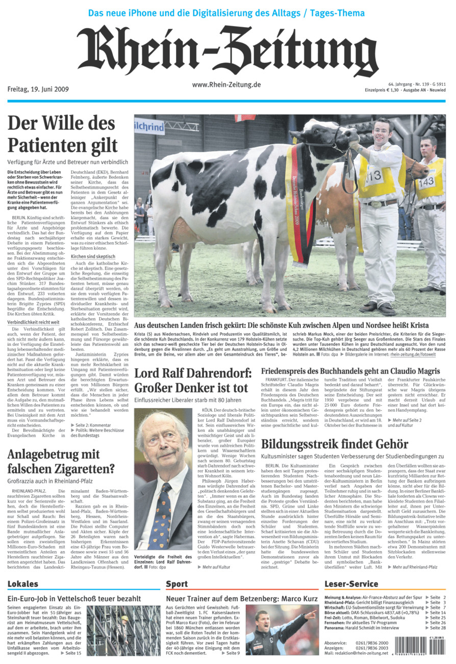 Rhein-Zeitung Kreis Neuwied vom Freitag, 19.06.2009