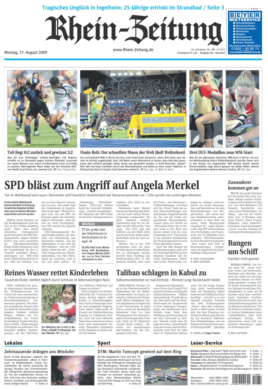 Rhein-Zeitung Kreis Neuwied vom Montag, 17.08.2009